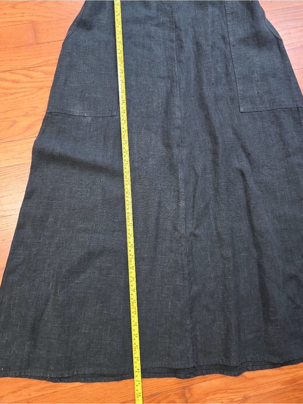 Vintage FLAX Jeanne Engelhart 100% Linen Grey Maxi Dress Button Front Pockets M - Picture 14 of 16